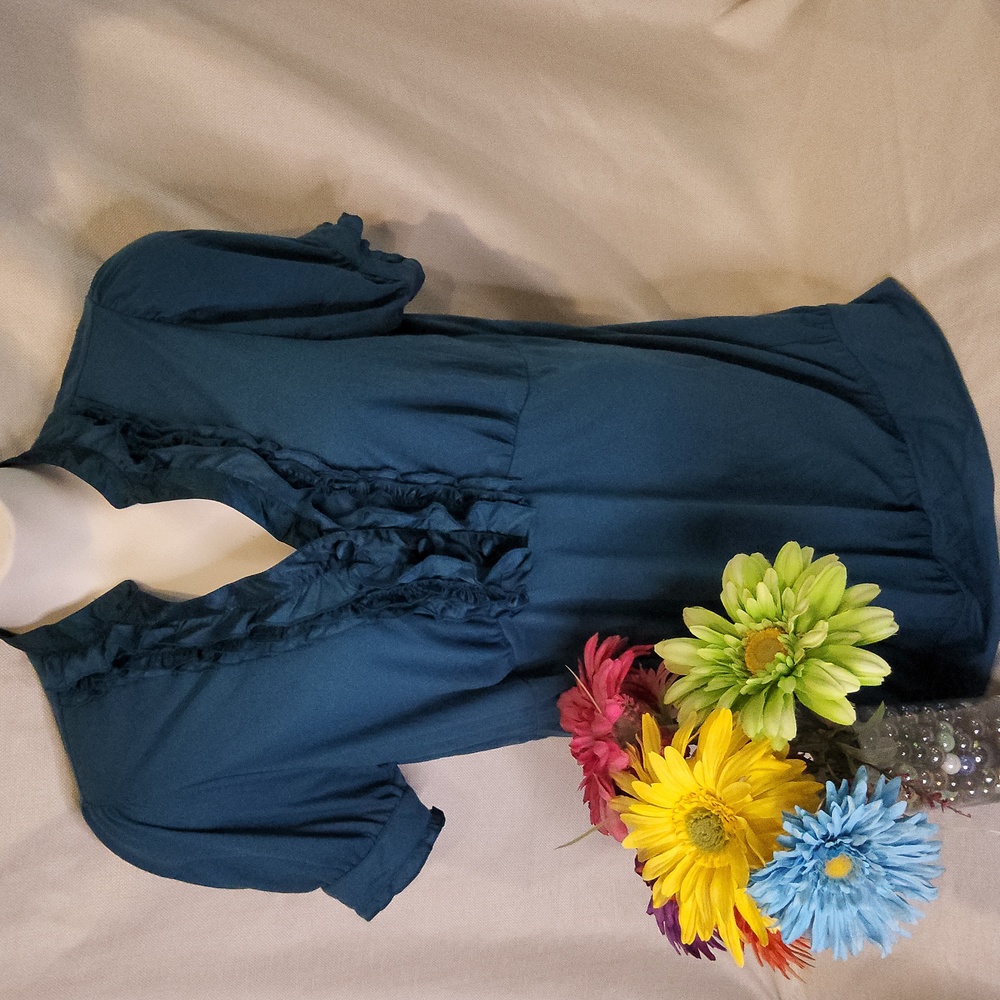 Piper & Blue teal long tuxedo style tunic 2X plus size BBW